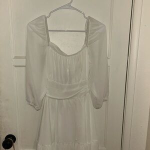 Spring White Dress with Puff Sleeves